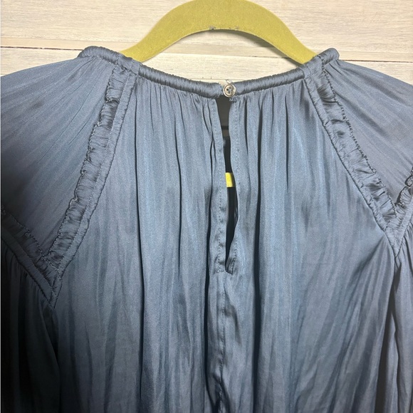 Current Air Slate Blue Ruffle Detail Pleated Satin Blouse Office Stylish Classic - Picture 11 of 11